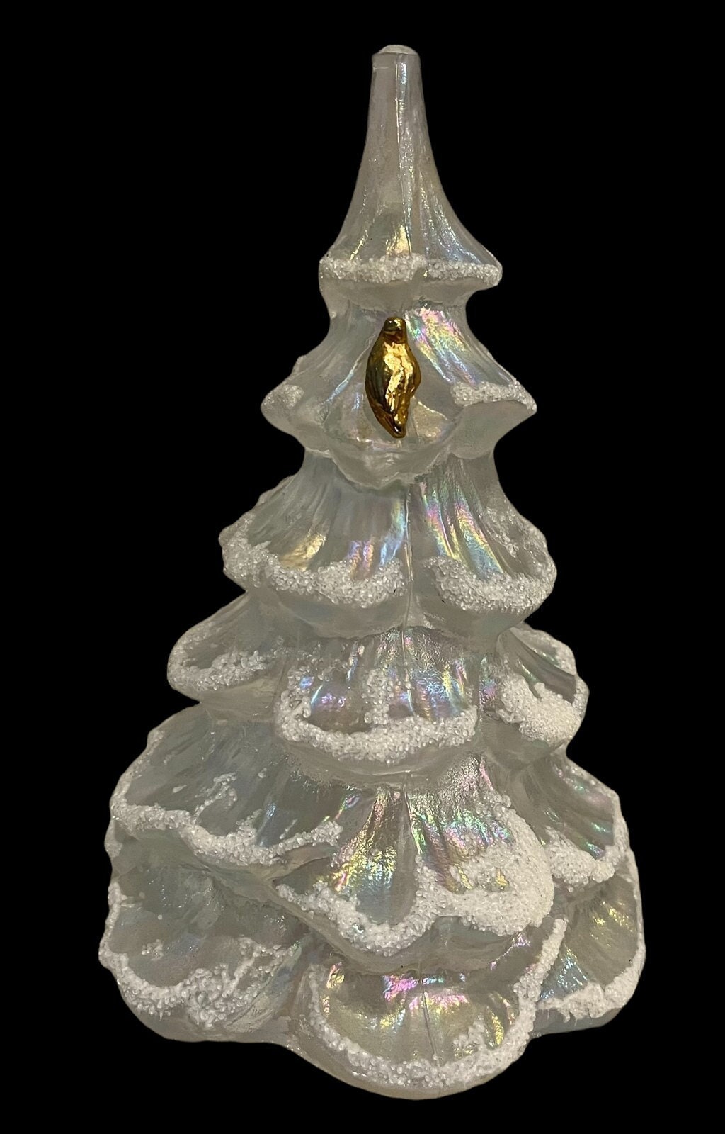 Vintage Fenton Glass CHRISTMAS TREE Large 6.5 Snow Frosted Iridescent
