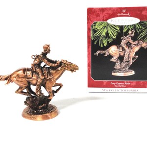 NEW Vintage Hallmark Copper Pony Express Rider CHRISTMAS ORNAMENT Horse Running Cowboy