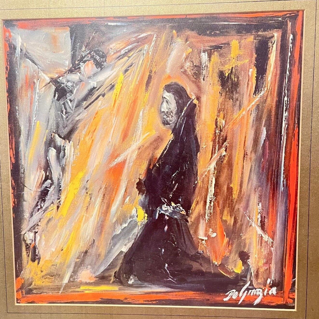 VTG Ettore Ted Degrazia PADRE KINO Prays 22x23 Framed Art Print