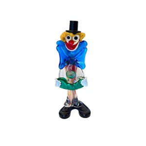 Murano Italy Art Glass 11&quot; Accordion CLOWN FIGURINE Fratelli Pitau Big Bow Tie!