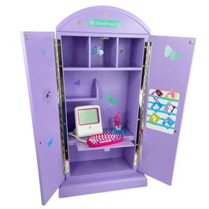 American Girl Computer Desk Armoire Purple Doll Furniture Computer Trophy Cards
