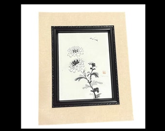 JM Kijima Signierte Aquarell Malerei Japanische Chrysantheme Blumen 16x20 Mattiert