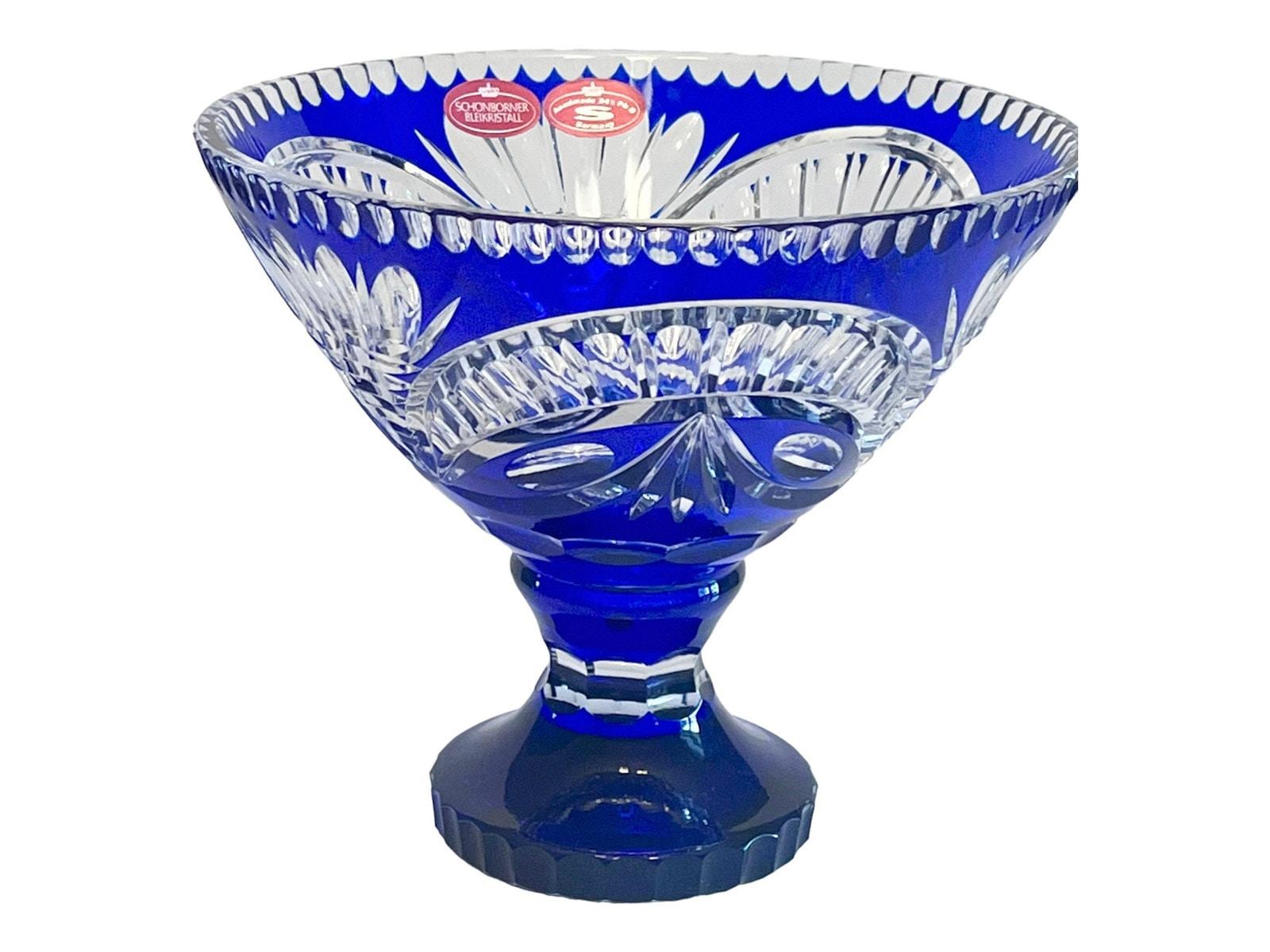 Schonborner Bleikristall Centerpiece Bowl German Blue Cut Crystal