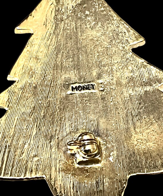 Vintage MONET Enameled Gold & Green Christmas TRE… - image 4