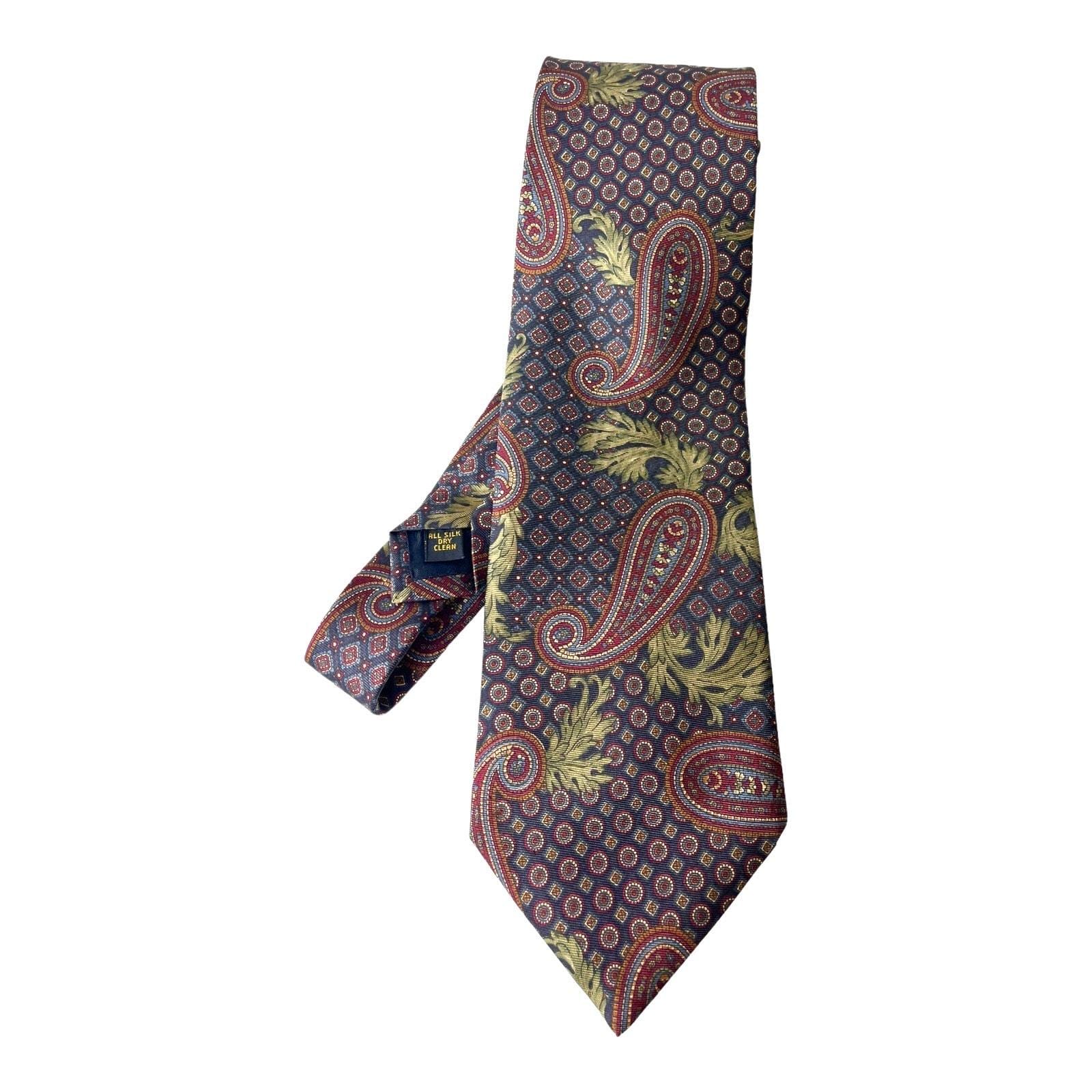 Bill Blass Mens Silk Necktie Paisley Tie Blue Burgundy Gold  display picture 3