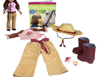 American Girl Doll Horse Lover Outfit Western Hat Boots Cowgirl Top Pants Brush