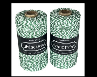 New Pack (2) Divine Twine 100% Cotton 240 Yards, 4 PLY Green White Stripe Bakers Twine String New In Package!