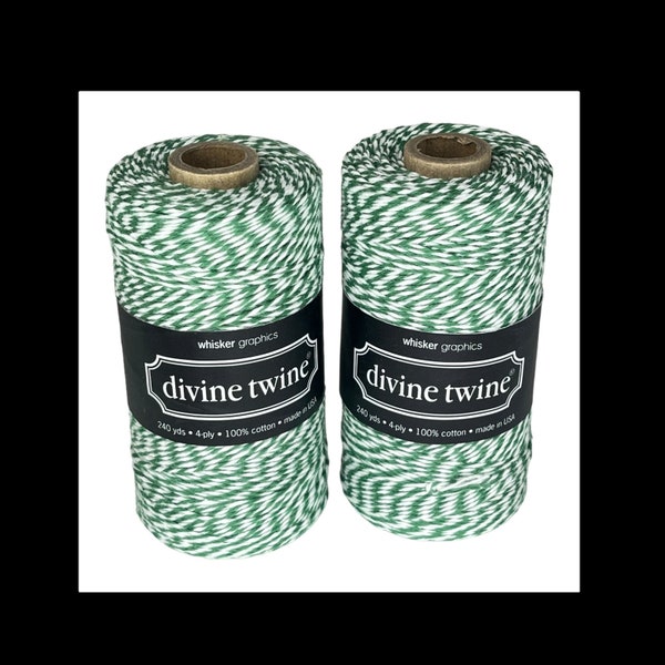 Nouveau paquet de 2 ficelles Divine Twine 100 % coton, 240 mètres, 4 plis vert à rayures blanches, ficelle Bakers Nouveau dans l'emballage !