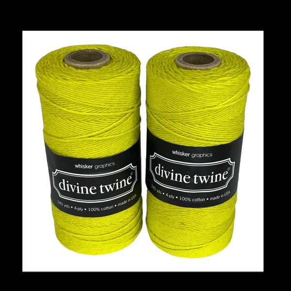NOUVEAU paquet de (2) ficelles Divine Twine fabriquées aux États-Unis, 100 % coton, 240 mètres, 4 épaisseurs, jaune TN-O.