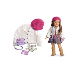 New American Girl 18 ”Puppenkleidung TRUE SPIRIT ZUBEHÖR Hut Geldbörse Spielgeld Weiß Jeansjacke Mantel