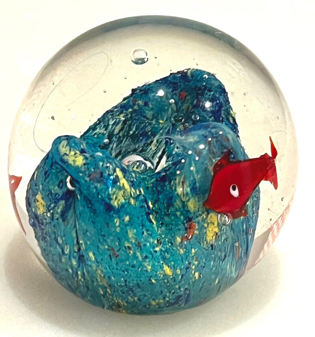 Art Glass Paperweight Hand Blown Ocean Coral Reef Red Coi Fish Waves 2. ...