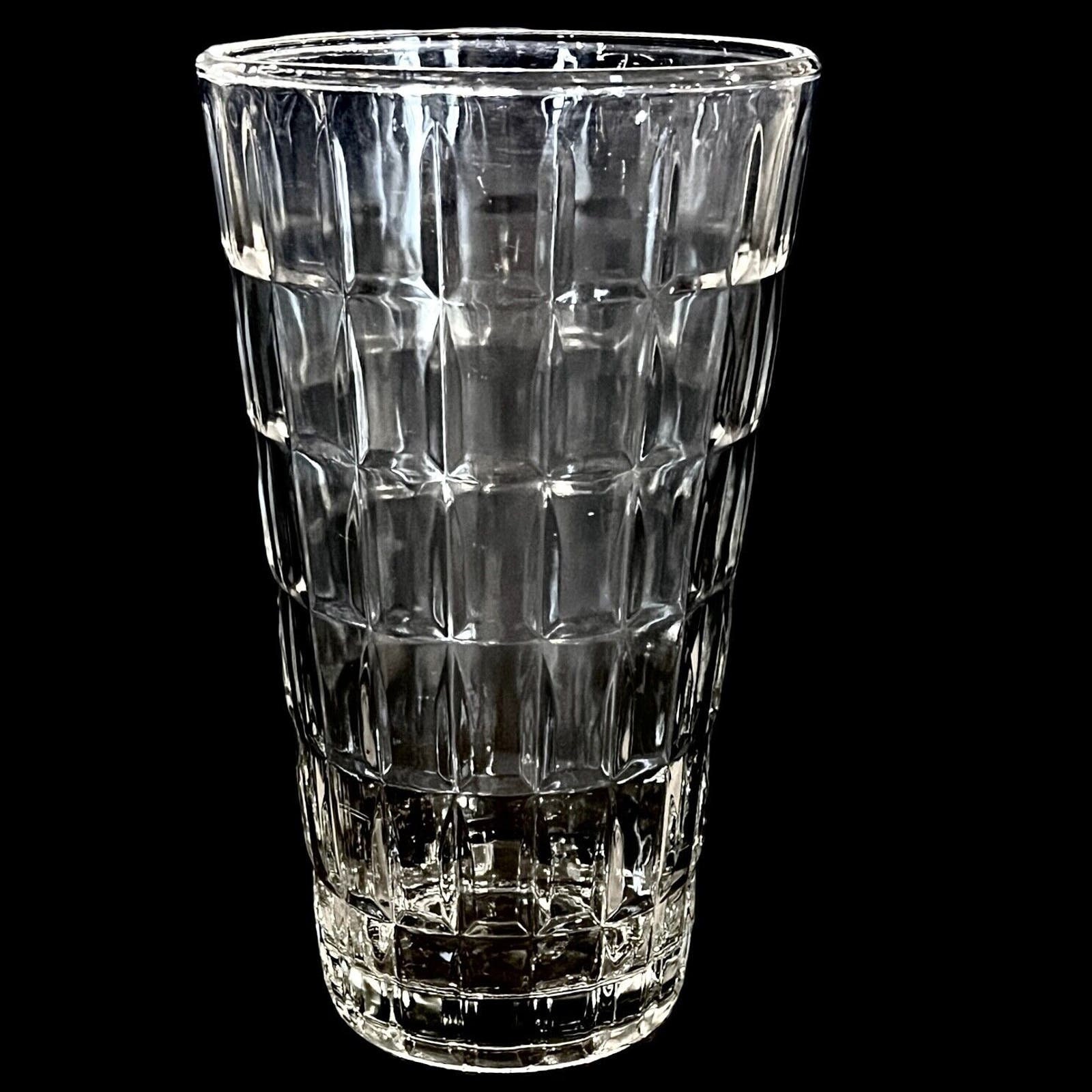 VTG Glass FLOWER Vase Checkered Clear 9