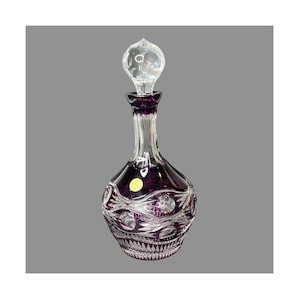 Vintage CRYSTAL SPIRIT DECANTER 12” Bohemian Czech Hand Cut Purple Glass Bottle