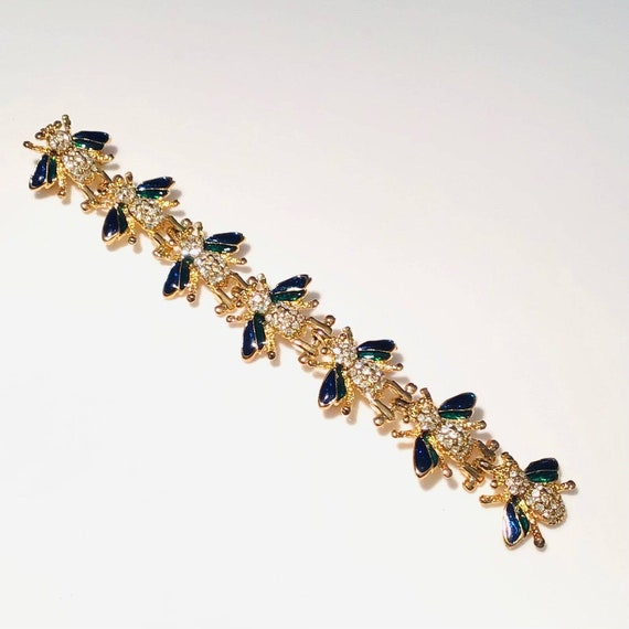 7-Bee Strand 6" Double Pin Pave CRYSTAL BEE BROOCH
