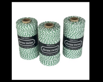 Nuovo pacchetto (3) Divine Twine 100% cotone 240 iarde, 4 STRATI Corda Bakers Twine a strisce verdi e bianche Nuovo nella confezione!