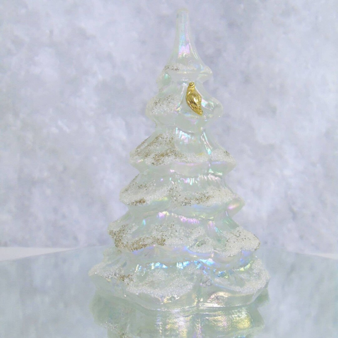 Vintage Fenton Glass CHRISTMAS TREE Large 6.5 Snow Frosted Iridescent