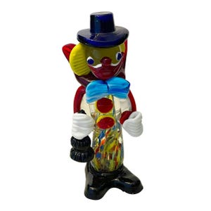 Vintage 1960s Murano Italy Art Glass 7.5&quot; CLOWN FIGURINE Castanet Fratelli Pitau Sculpture Hand Blown Glass