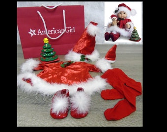 American Girl Bitty Baby SANTA'S HELPER Christmas Outfit Stacking Tree AG Bag +