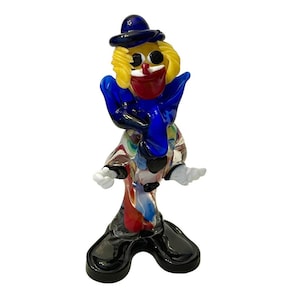 1960s Vintage Murano Italy Art Glass 8” CIRCUS CLOWN FIGURINE Fratelli Pitau Sculpture Hand Blown Glass