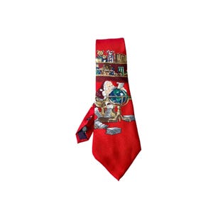Stafford Men&#39;s SILK NECKTIE Christmas Santa Holiday Toys Globe Novelty Red TIE