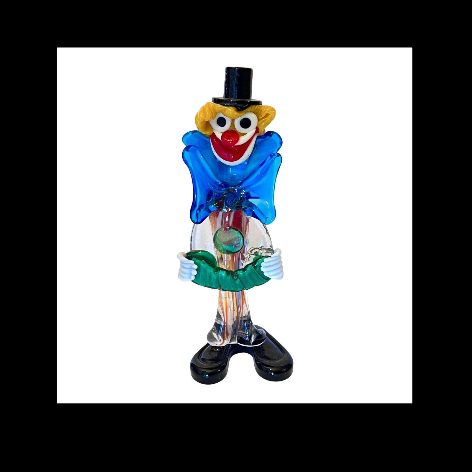 Murano Italy Art Glass 11" Accordion CLOWN FIGURINE Fratelli Pitau Big Bow Tie!