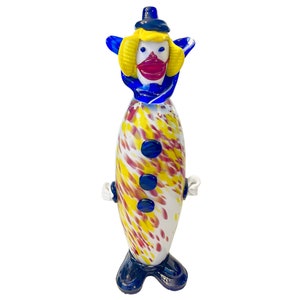 Vintage 1960’s Murano Italy Art Glass 11.5” Yellow Purple CLOWN FIGURINE Fratelli Pitau Venetian Art Sculpture One-Of-A-Kind. New Condition