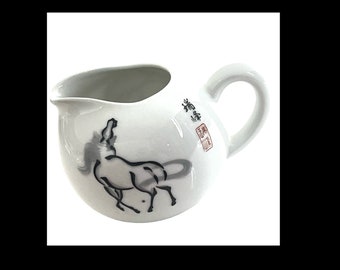 Vintage Japanische Schwarzes Pferd Gemalt SAHNE Krug Tee Service Milchkännchen Signiert