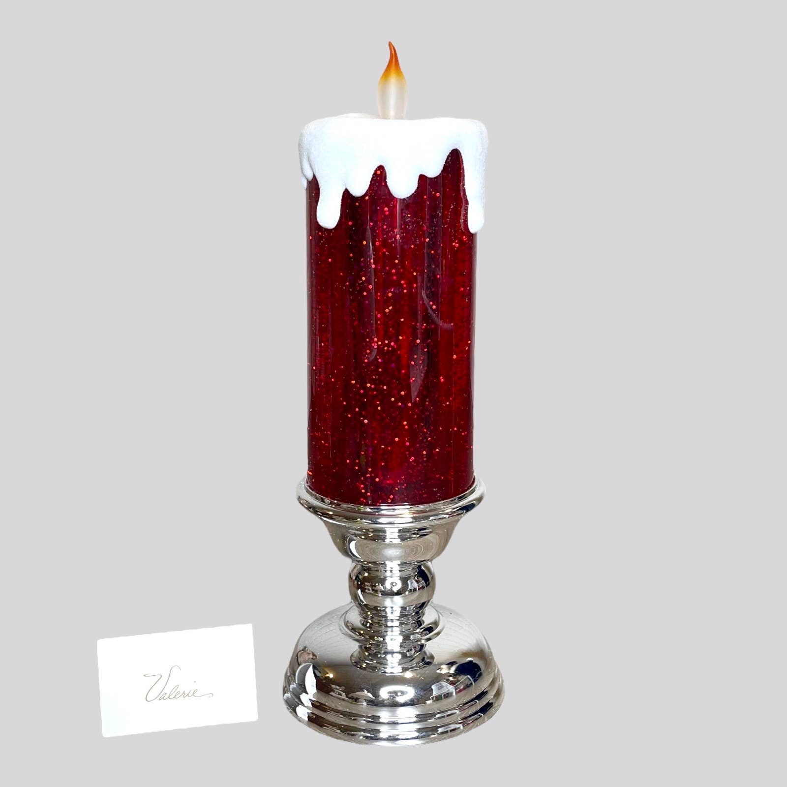 13 Illuminated Glitter Candle With Pedestal by Valerie