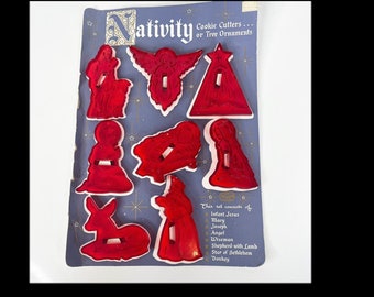 Set 8 Nativity COOKIE CUTTERS Red Star Angel Donkey Holy Family Baby Jesus King