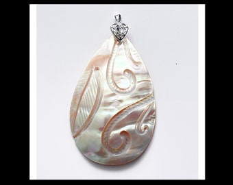 Mother Of Pearl Shell PENDANT For Necklace LG 3.5" Teardrop 18K GF Silver Heart