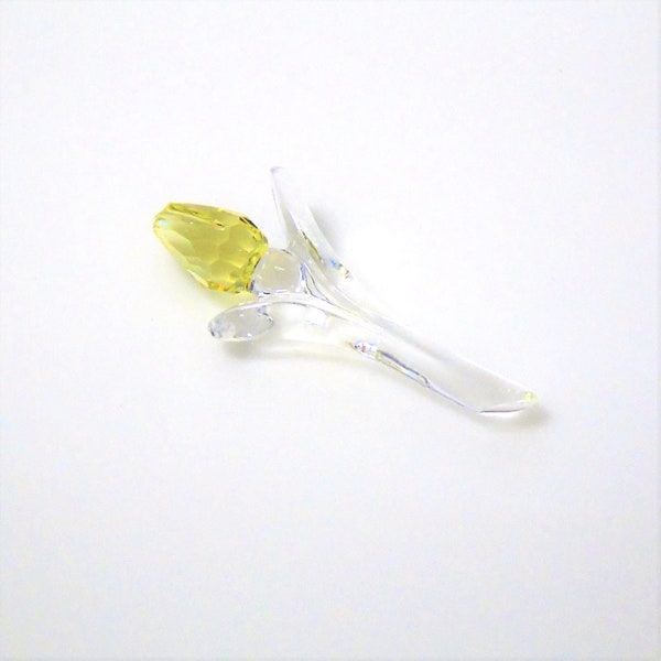 Swarovski Crystal YELLOW Mini TULIP FLOWER Faceted Bud Clear Stem & Leaves 1-1/8" - New Condition!