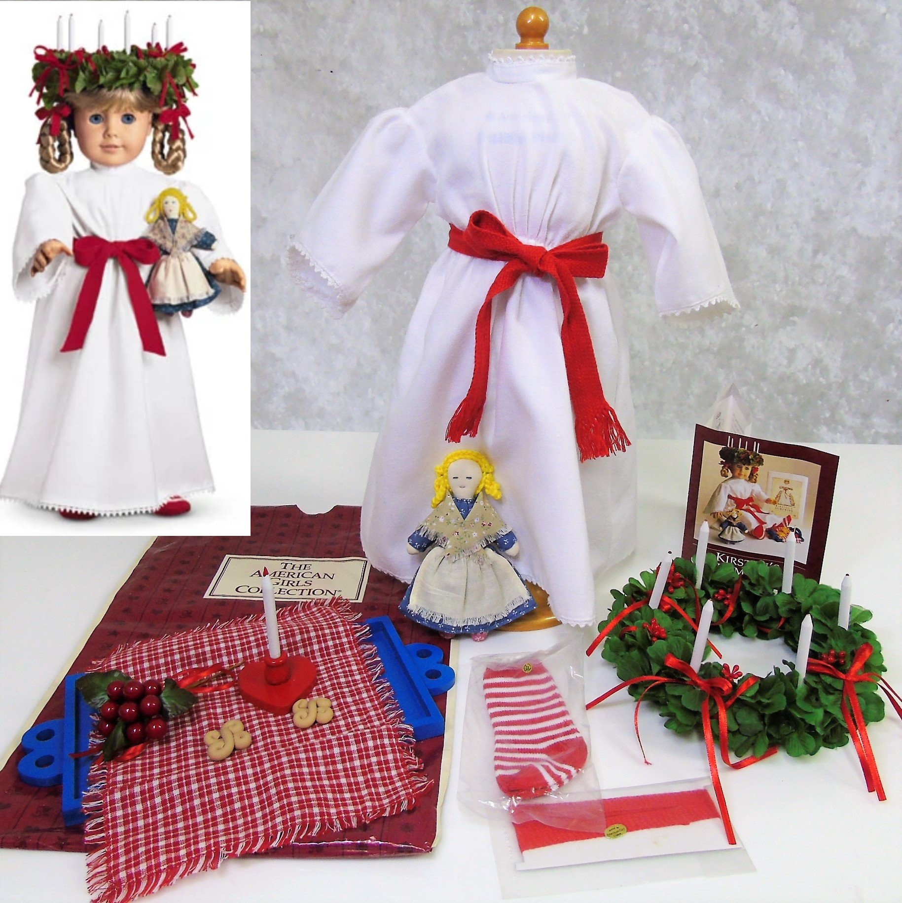 Red//white St Lucia Socks Ribbons american girl kirsten doll pleasant company