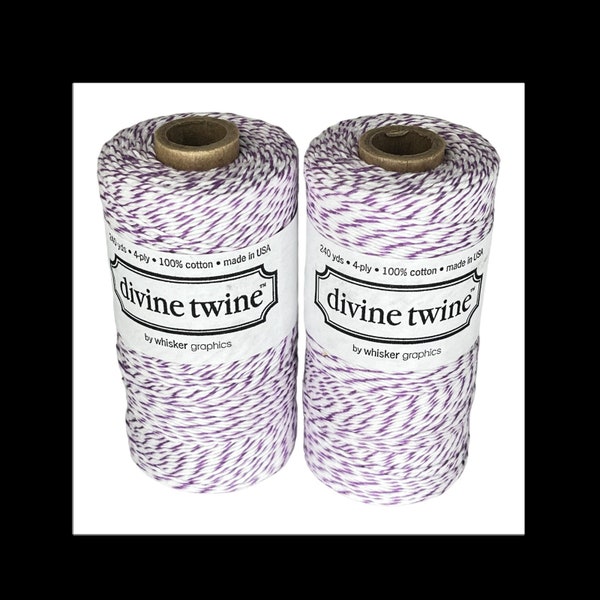 Nouveau paquet de 2 ficelles divine Twine 100 % coton, 240 mètres, 4 épaisseurs pourpre à rayures blanches