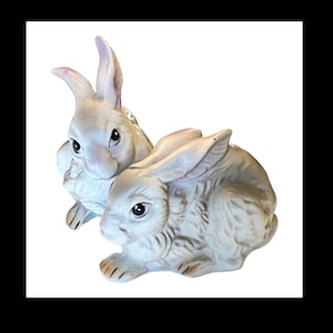 VTG Porcelain ARDCO Bunny Rabbits FIGURINE 5” White Pink Gray Easter Farm Decor