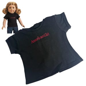 Vintage American Girl BLACK LOGO TEE Girl or Boy Doll T Shirt Top Red Logo Retired 2004