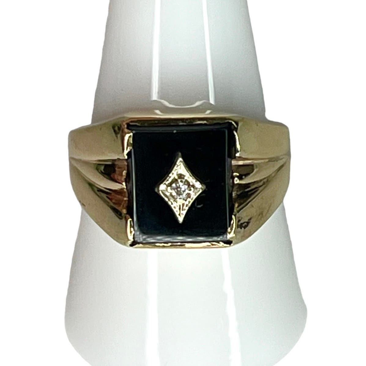りんごん♥☆vintage 黒い石 リング Punk Retro Men's Big Black Geometric Zircon Finger Open Ring