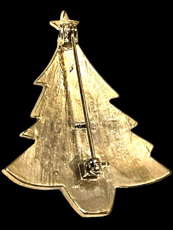 Vintage MONET Enameled Gold & Green Christmas TRE… - image 3