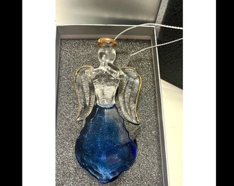 Lustre d'ornement d'ange en verre de cristal, figurine de prière à prisme clair et bleu, nouvelle collection