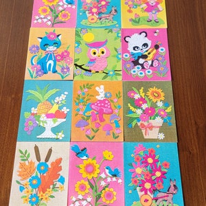 HAPPY BIRTHDAY CARDS 1970&#39;s New/Old Stock Embossed Full Color Vintage Card Hallmark Greeting Card Flowers Cat Owl Donkey Pink Yellow Orange