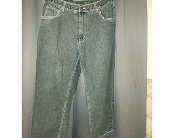 Vintage Haband's Ice House Flannel Lined Jeans Faded Black Elastic Waist 36x27