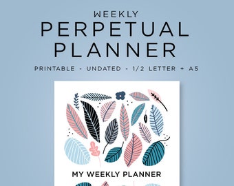 Undated Personal Planner Printable, Printable Planner Inserts, Perpetual Calendar, Weekly Agenda, Goals & Habit Tracker, Daily Journal