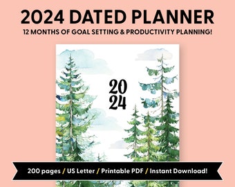 2024 Printable Planner, Monthly Planner pages, Daily Planner pages, Goal setting worksheets, Monthly habit tracker, instant download