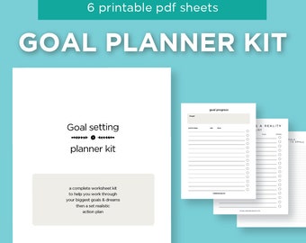 Goal Planner Printable Kit 2024, Goal setting, Habit Tracker, Monthly Yearly review sheets, Weekly planner sheets, Goal Board