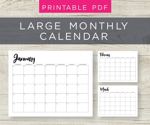 Monthly Calendar printable Large Monthly Calendar with blank | Etsy