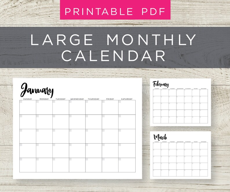 Monthly Calendar printable Large Monthly Calendar with blank | Etsy