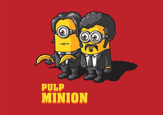 Auguri Di Natale Minions.Pulp Fiction Pulp Minion Poster A4 Bedroom Poster Minions Etsy