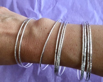 silver bangle bracelet  ,thin silver bangles ,handmade bracelet ,hammered  silver bangle ,sterling silver bangle bracelet, boho jewelry