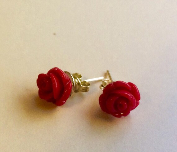 red rose earrings studs