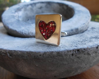 Love cuff links Silver cuff links,Handmade cufflinks ,Red cufflinks ,Heart cufflinks ,Sterling silver cufflinks , wedding gift