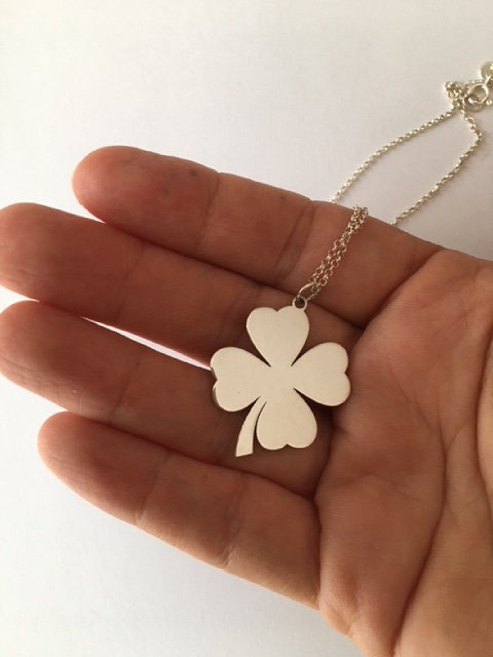 Sterling Silver Four Leaf Clover Necklace / Clover Gift / Good Luck Charm / Clover Pendant